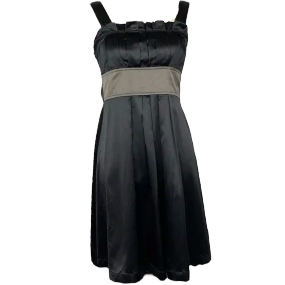Emmelee Black & Gray Sateen Dress With Tie Back Waist